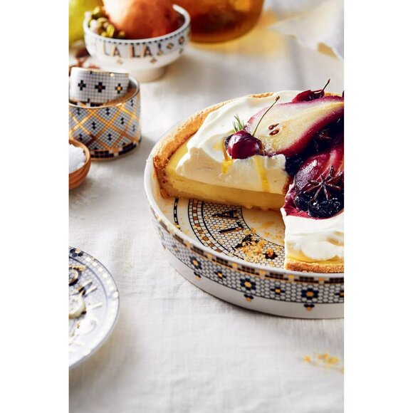 Anthropologie Bistro Tile Pie Dish Quiche Baking Pan Stoneware 1920s French Art - Picture 2 of 12